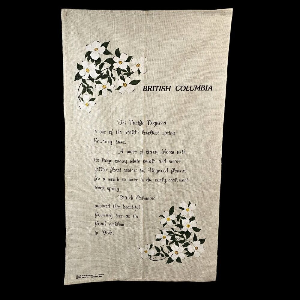 Lund Crafts 1984 British Columbia Hand Silk Screen Linen Wall Hanging 28x16 NEW